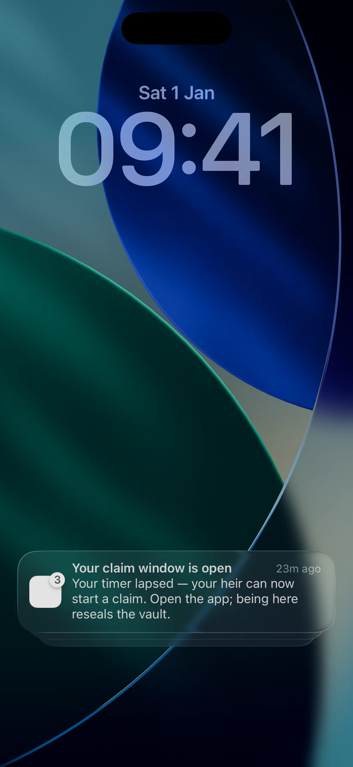 A claim-window notification on the lock screen telling the owner to open the app